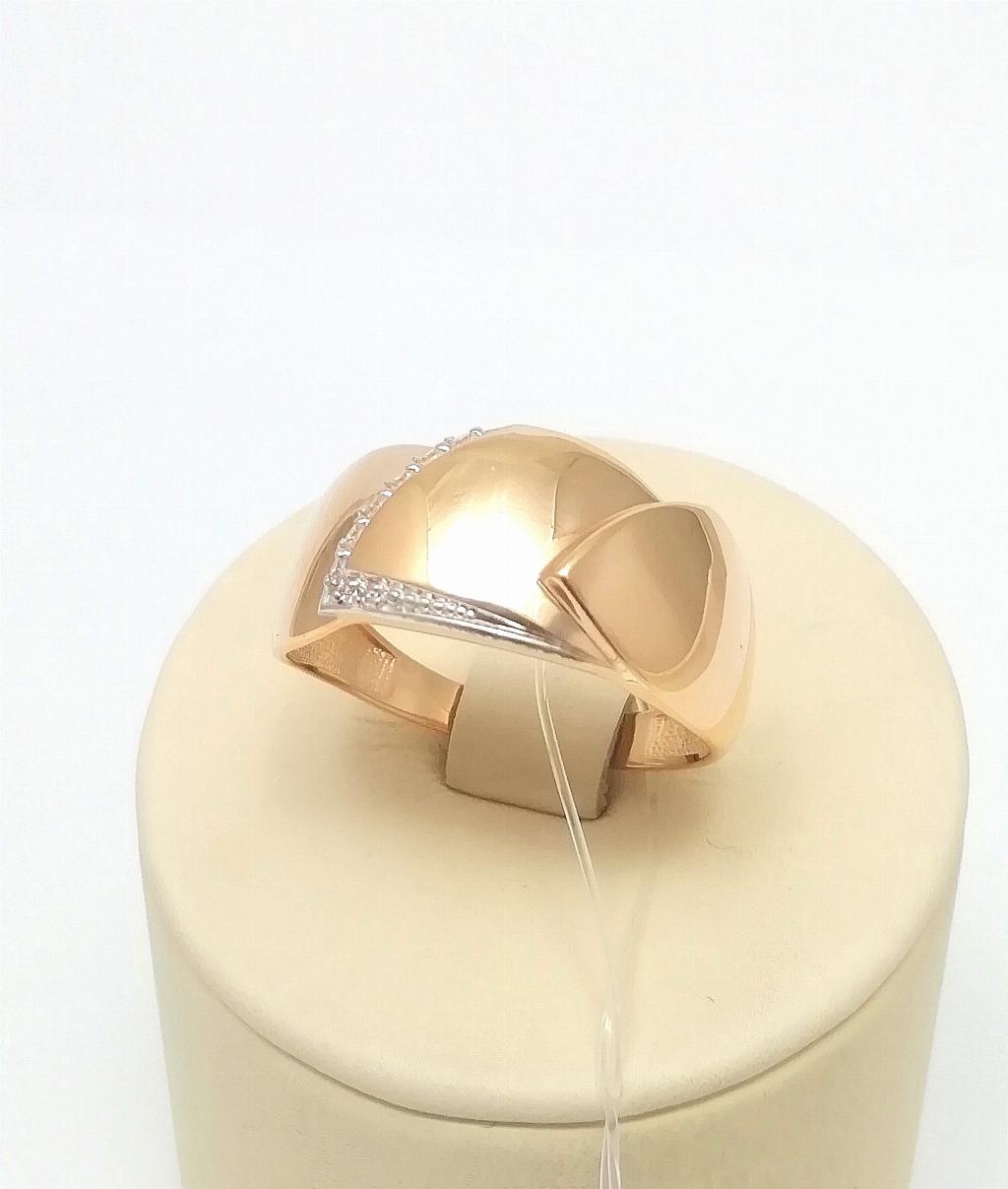 Золотое кольцо женское широкое из красного золота 585 пробы, вставка фианиты, размер19, вес 2,93г
