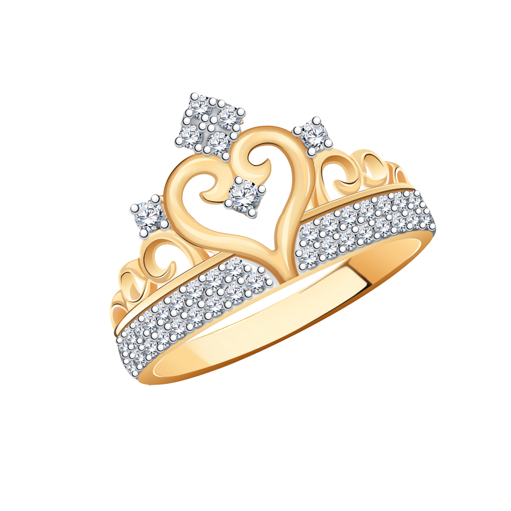 Золотое кольцо из красного золота 585 пробы, вставка фианиты, корона, принцесса, размер 18,5, вес 1,87г