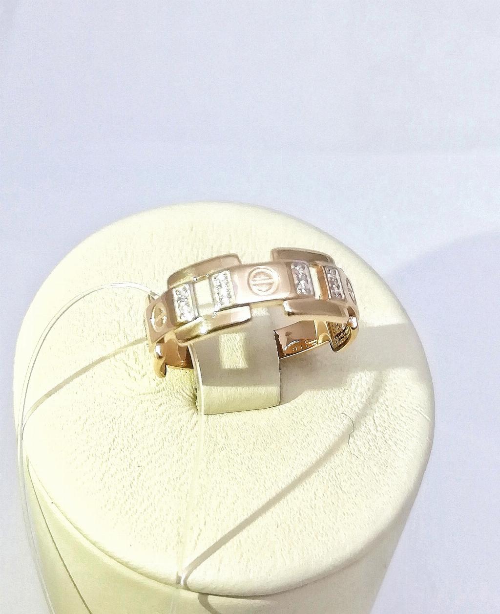 Золотое кольцо из красного золота 585 пробы, вставка фианит, размер 16,5, вес 2,22г