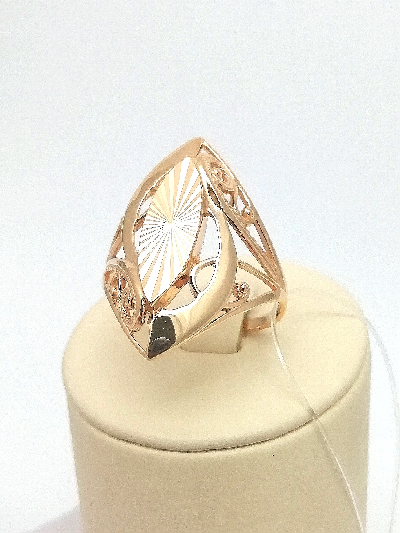 Золотое кольцо Парус из красного золота 585 пробы, без вставок, алмазная грань, размер 22, вес 4,46г