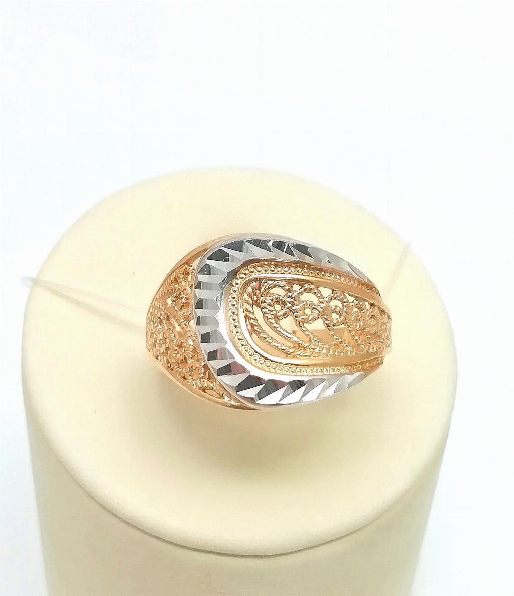 Золотое кольцо из красного золота 585 пробы, алмазная грань, без вставок, размер 18,5, вес 3,61г