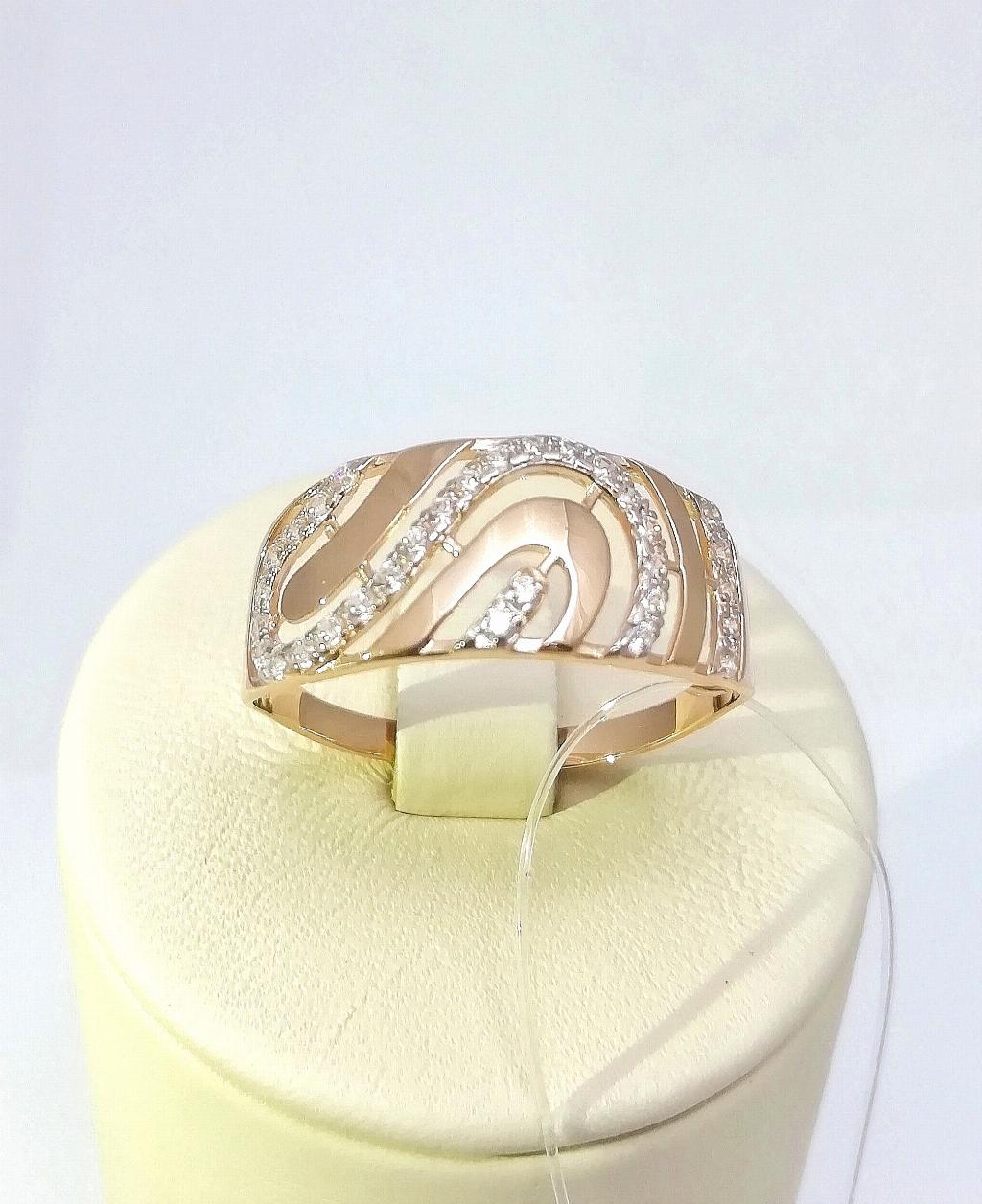 Золотое кольцо из красного золота 585 пробы, вставка фианит, размер 21, вес 2,08г