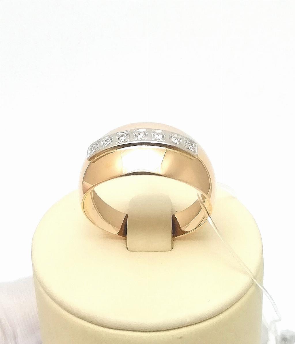 Золотое кольцо широкое из красного золота 585 пробы, вставка фианиты, размер 17,0, вес 2,40г