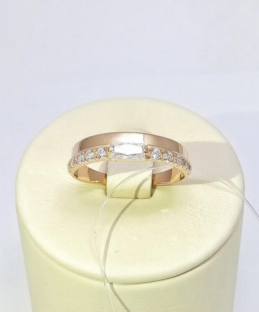 Золотое кольцо из красного золота 585 пробы, вставка фианит, дорожка, размер 17,5, вес 1,80г