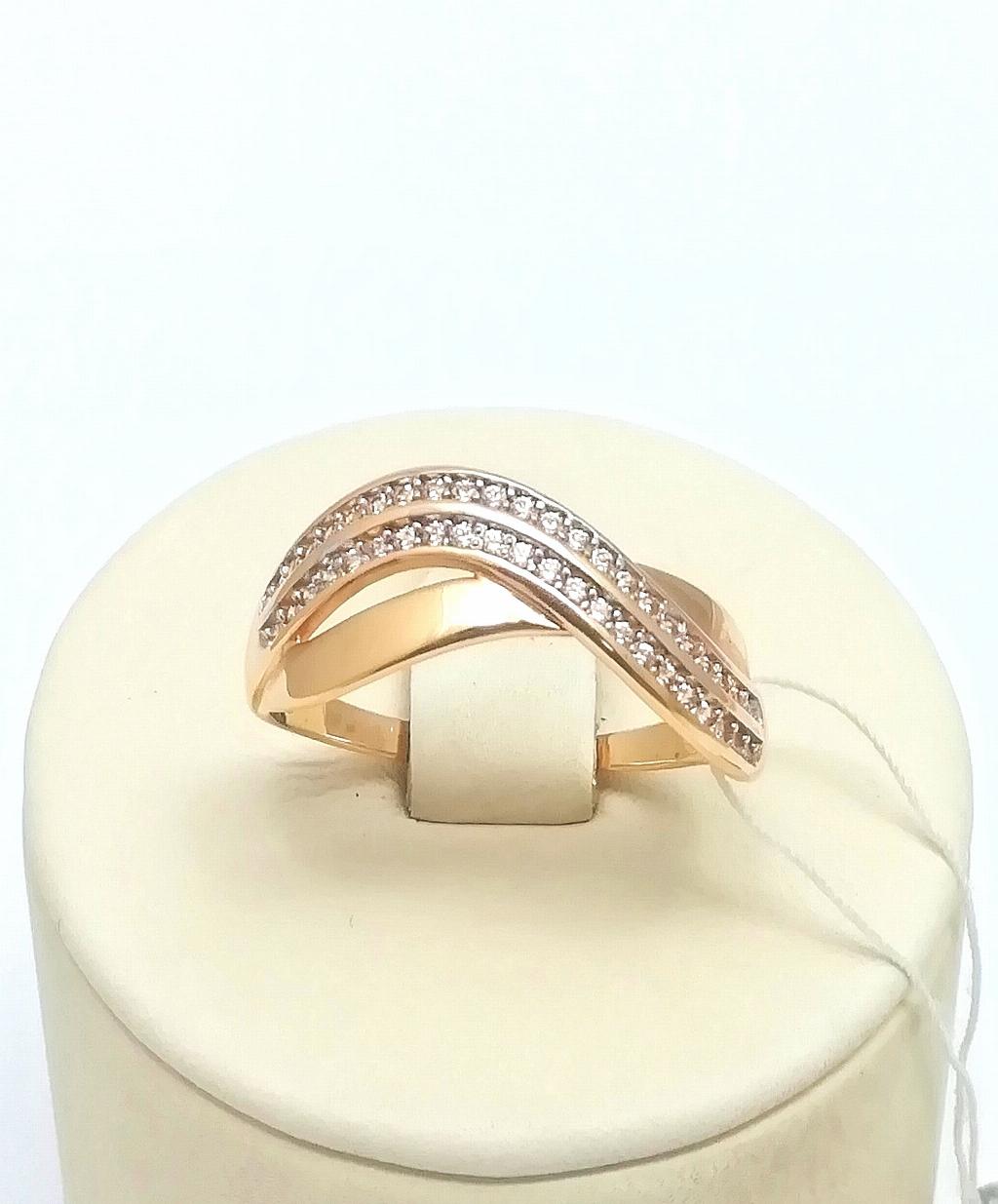 Золотое кольцо из красного золота 585 пробы, вставка фианиты, размер 18, вес 2,35г
