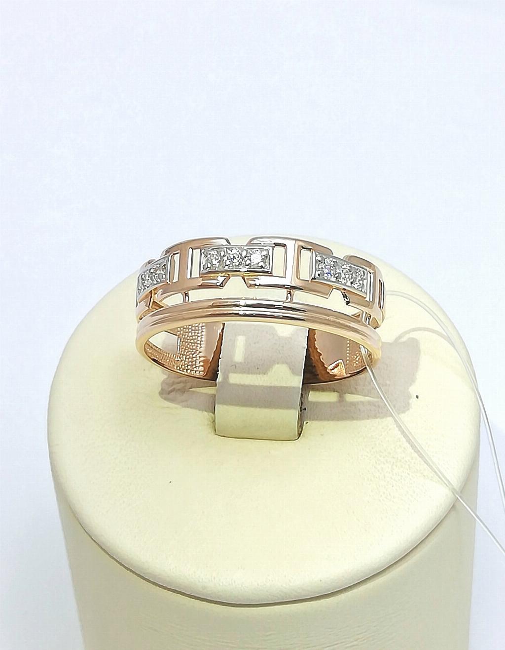 Золотое кольцо из красного золота 585 пробы, вставка фианиты, размер 20, вес 3,01г